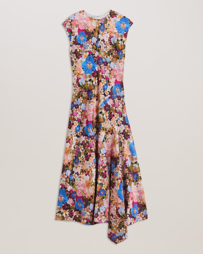 Peignoir Ted Baker Floral Asymmetric Midi Noir Femme | IJU-01071392